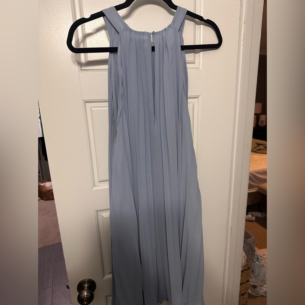 Periwinkle blue pleated dress with halter style neckline - Picture 3 of 4